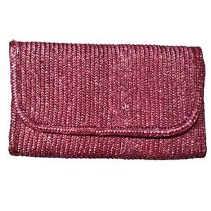 VTG Purple Magenta woven raffia straw wicker oversized envelope clutch bag purse